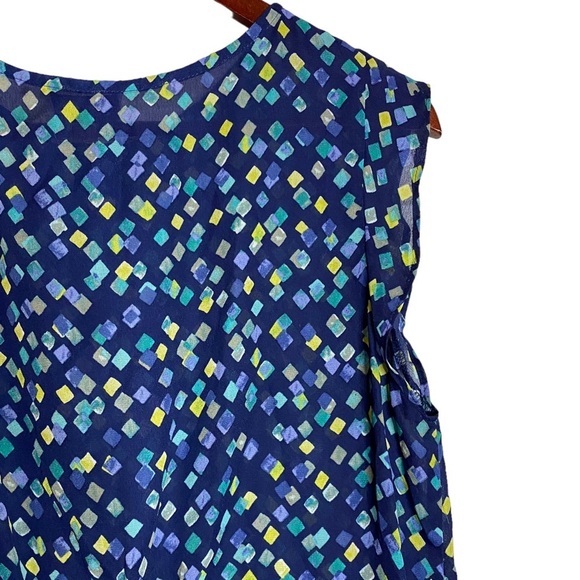 Tahari Arthur S Levine Abstract Geometric Print Blue Green Sleeveless Blouse M - Picture 12 of 16